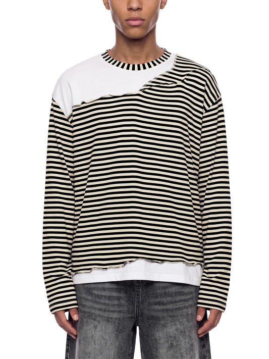 Striped Panel Boxy Long Sleeve T-Shirt