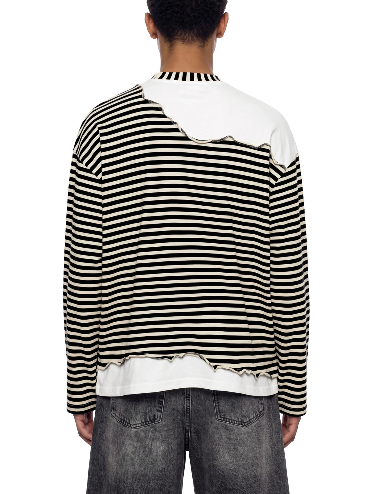 Striped Panel Boxy Long Sleeve T-Shirt
