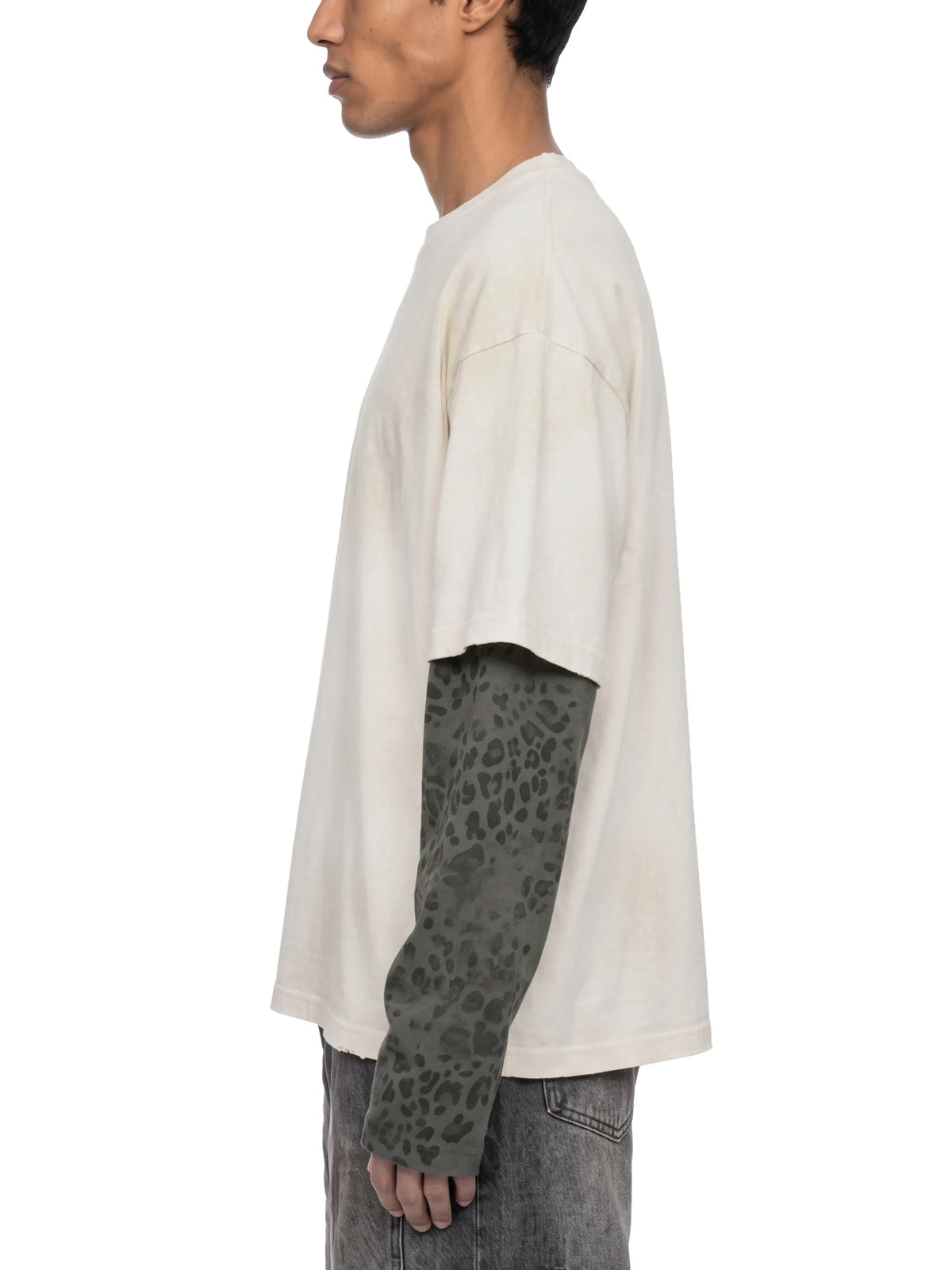 Vintage Wash Leopard Paneled Layer T-Shirt
