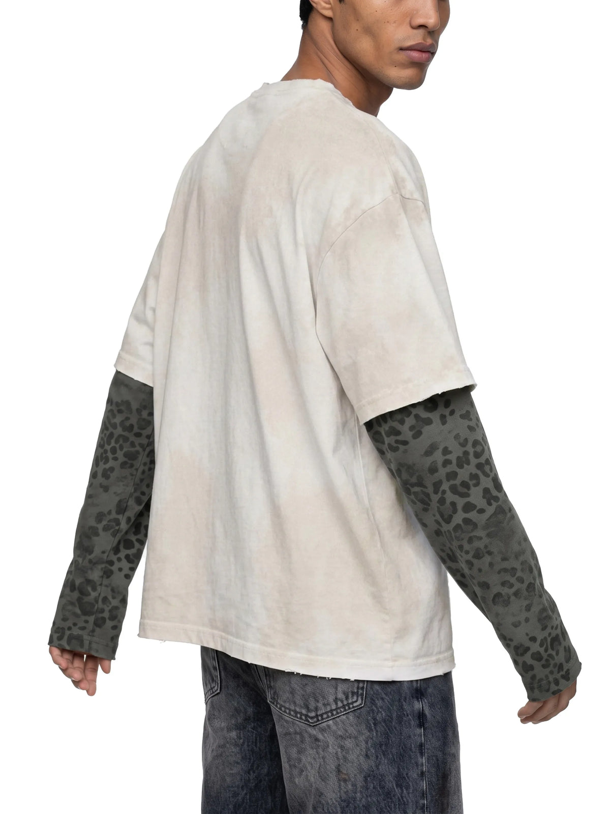 Vintage Wash Leopard Paneled Layer T-Shirt