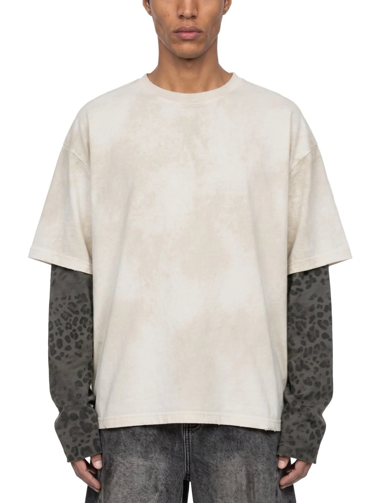 Vintage Wash Leopard Paneled Layer T-Shirt