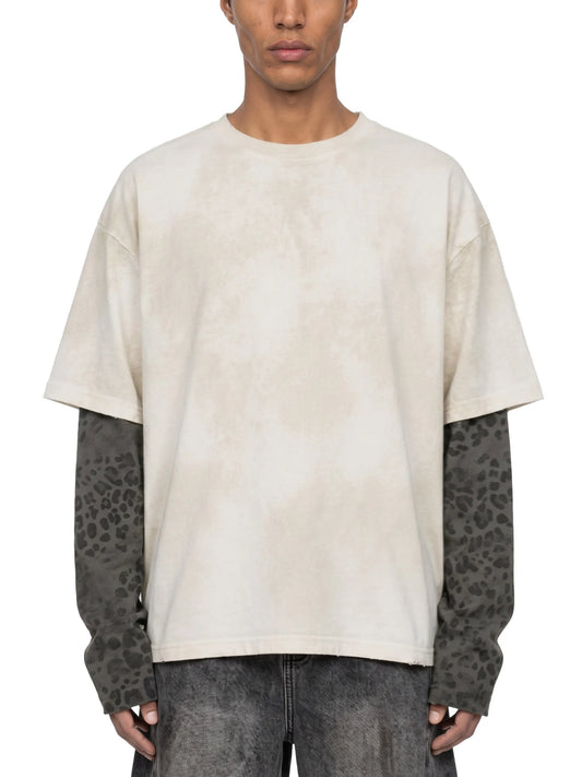 Vintage Wash Leopard Paneled Layer T-Shirt