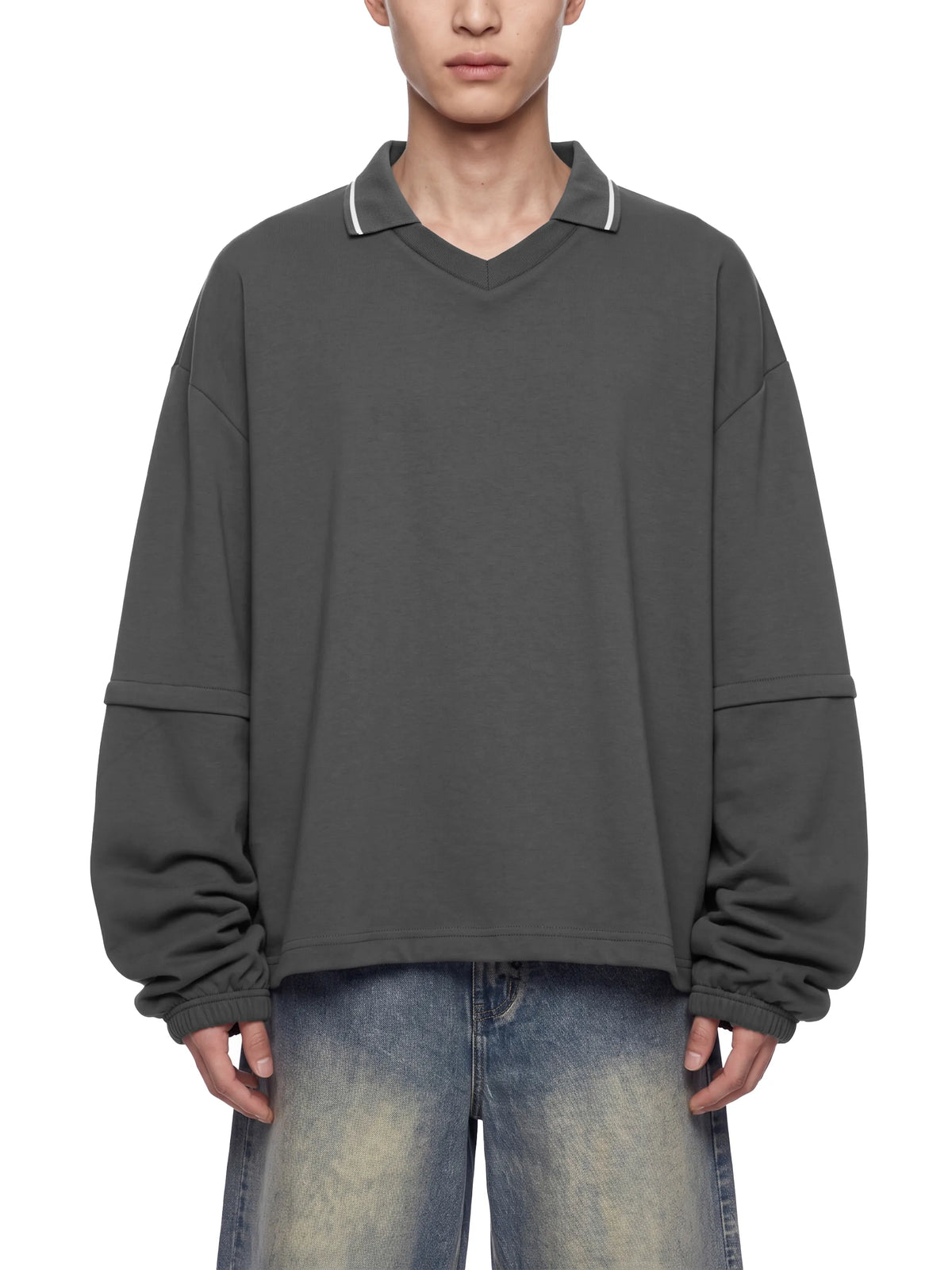 Boxy Collared Detachable Sweatshirt