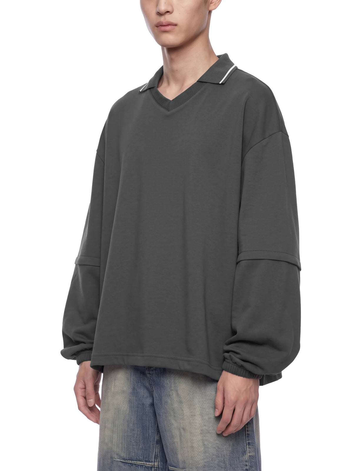 Boxy Collared Detachable Sweatshirt