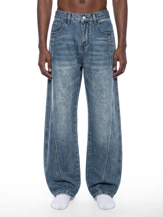 Vintage Wash Barrel Leg Denim Jeans
