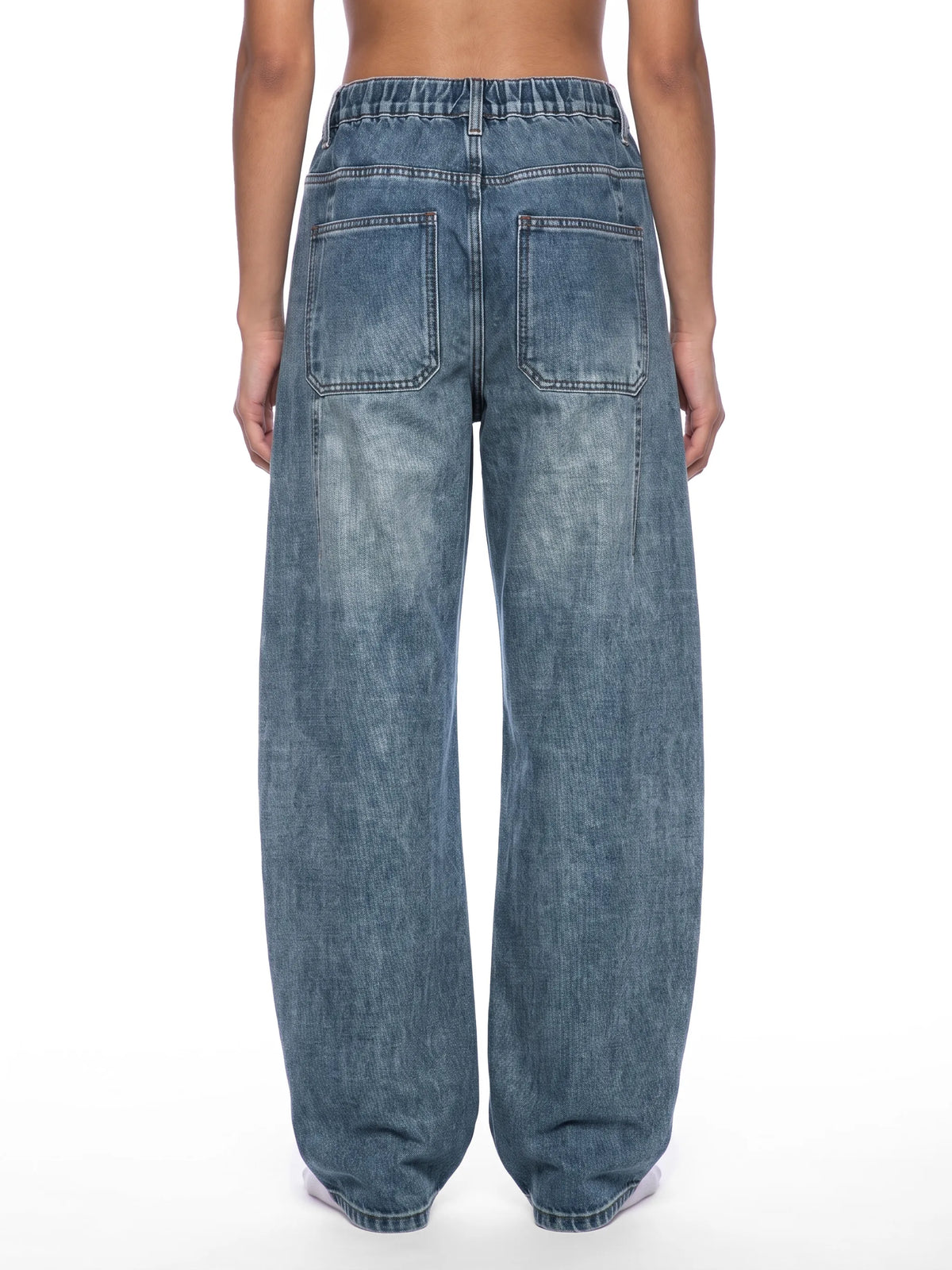 Vintage Wash Barrel Leg Denim Jeans