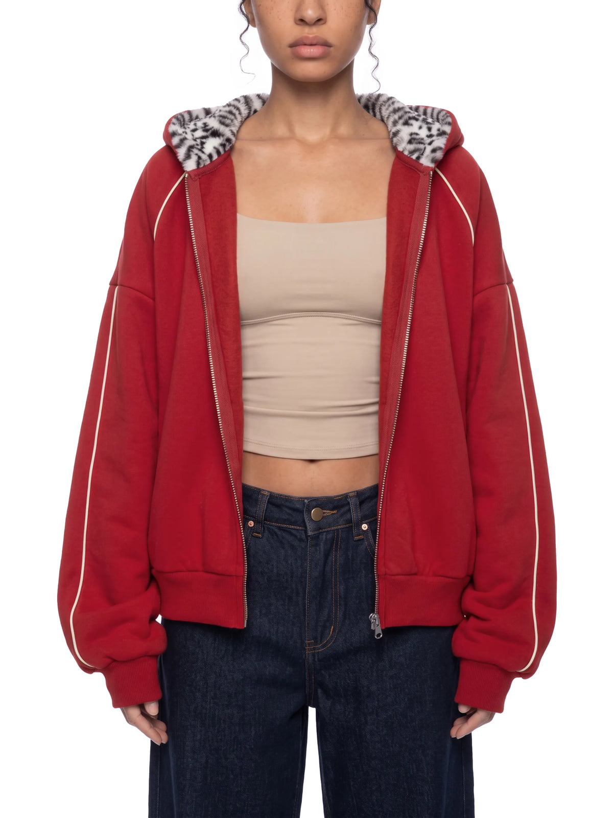 Boxy Fleece Piping Full Zip Hoodie