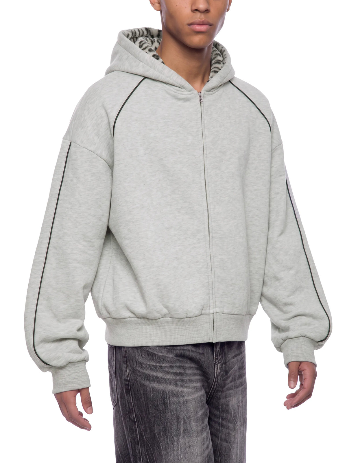 Boxy Fleece Piping Full Zip Hoodie