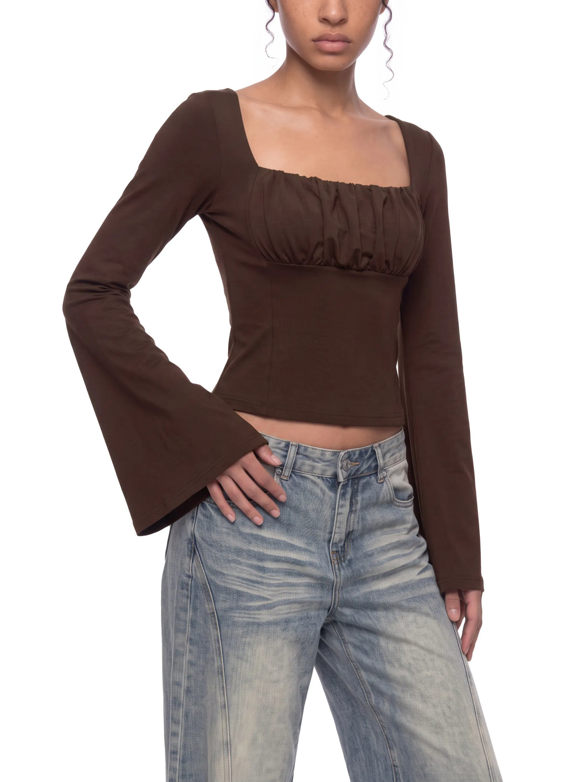 Ruched Bell Sleeve T-Shirt